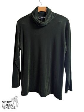 Green 90s Velour Cowl Neck Long Sleeve Shirt, Vintage Ski Shirt in Green